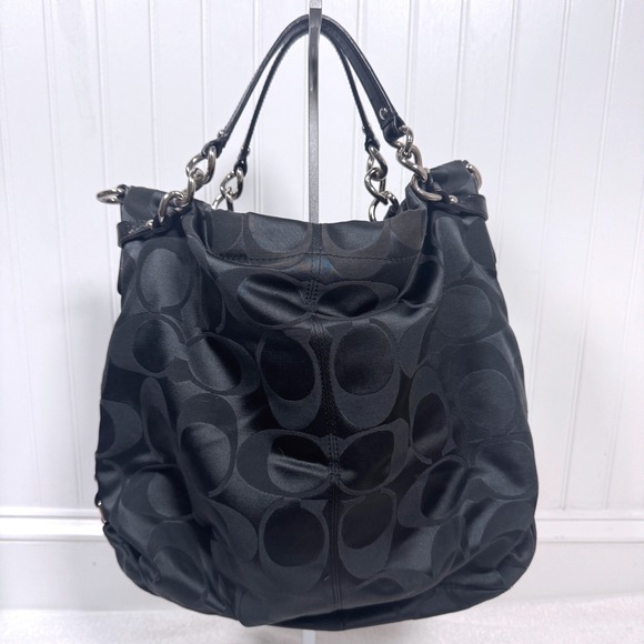 Coach Handbags - Coach Brooke Signature Sateen Hobo Bag Large Black Monogram Satchel F16619